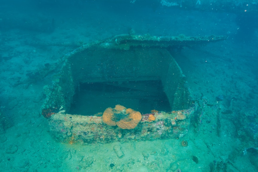 A hatch on a shipwreck. 