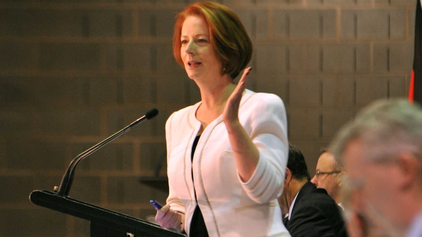 Prime Minister Julia Gillard speaks during the community cabinet meeting in Launceston on October 3, 2012.