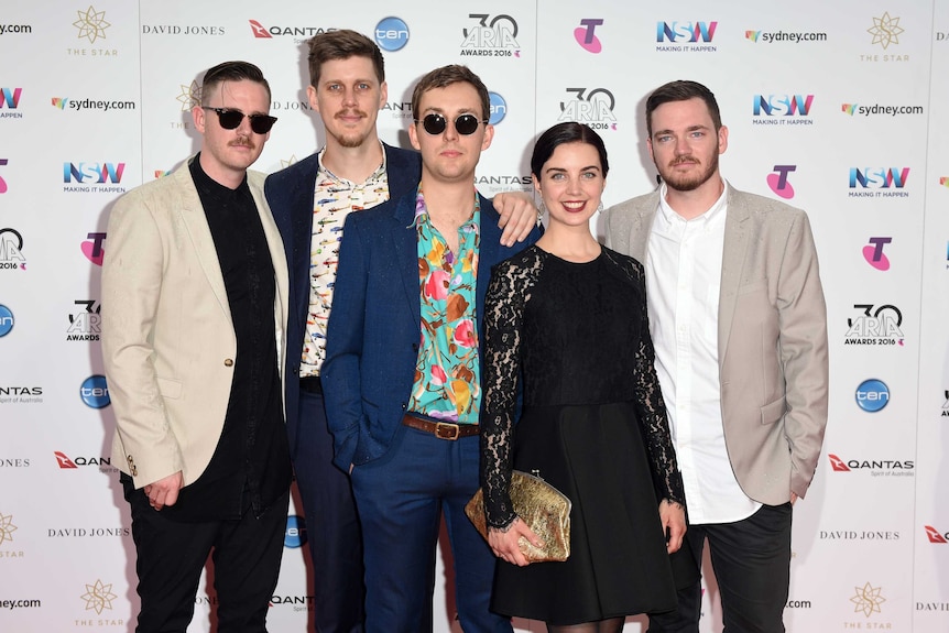 Ball Park Music pose for a photo on the ARIA Awards red carpet