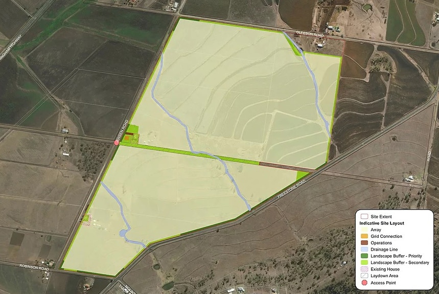 Satellite view of Warwick Solar Farm site