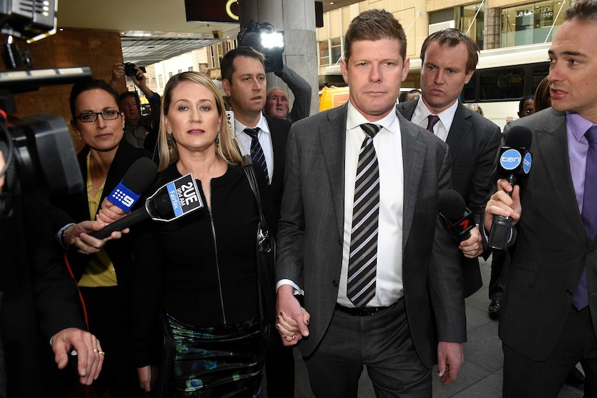 Former Charlestown MP Andrew Cornwell and his wife Samantha Brookes arrive to give evidence at ICAC.
