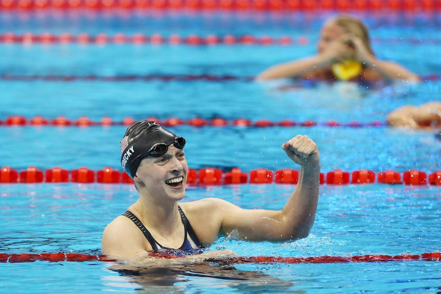 Katie Ledecky celebrates