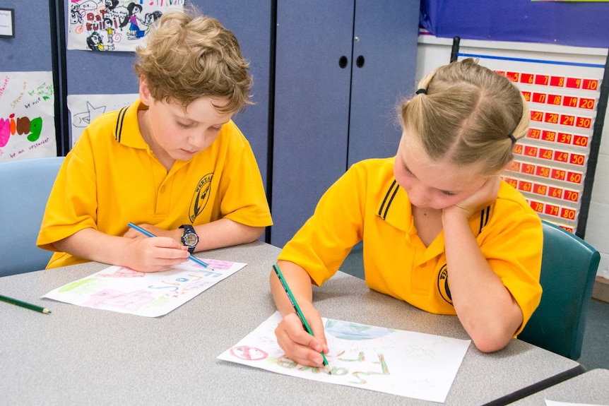 Weetangera Primary School students Archie and Caitlin