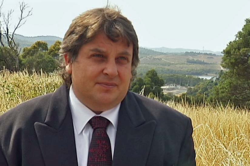 Brenton Best, Tasmanian Labor MP stands in front of the Tamar Valley pulp mill site.