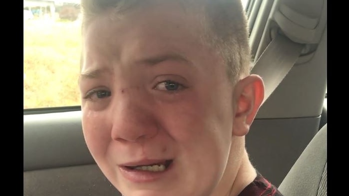 Still image of Keaton Jones crying in Facebook video