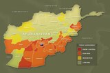 Map of Afghanistan shows areas controlled by Taliban as at April 2009.