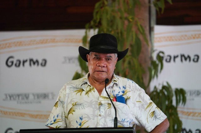 Mick Dodson speaks at a lectern