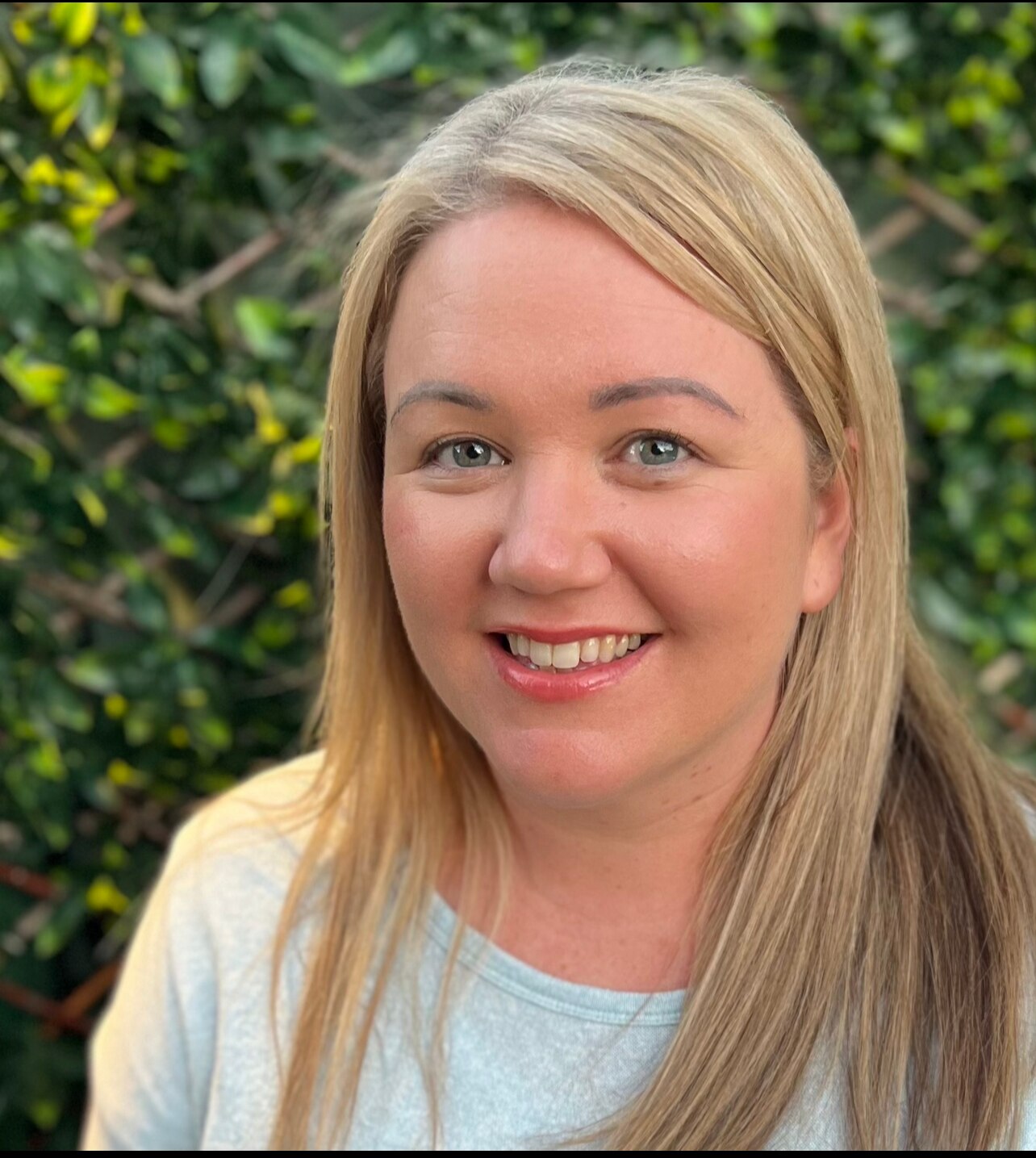 close up of a blonde-haired woman's face