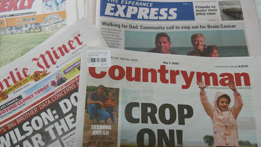 A stack of regional newspapers including Esperance Express and Countryman.