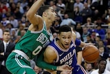 Ben Simmons goes past Jayson Tatum