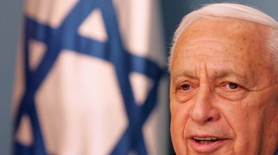 File photo of Ariel Sharon speaking.