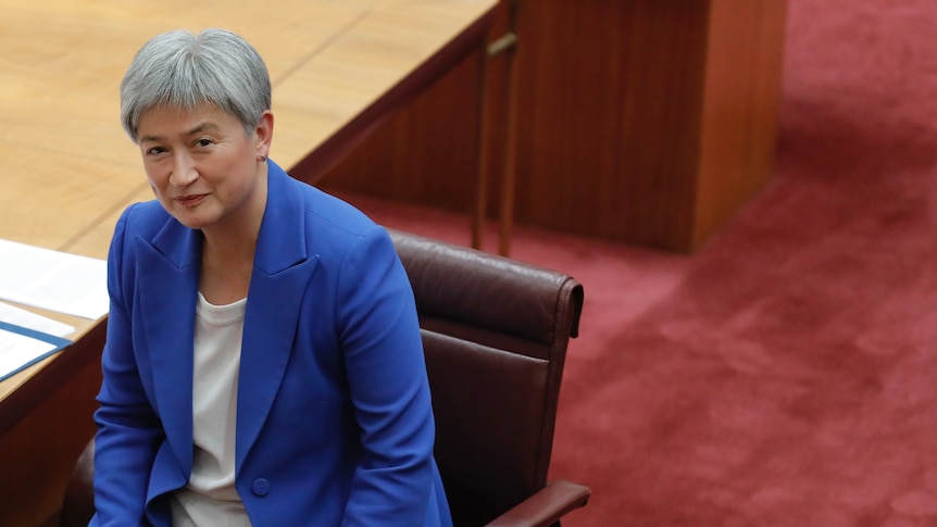 Penny Wong looks up in the Senate