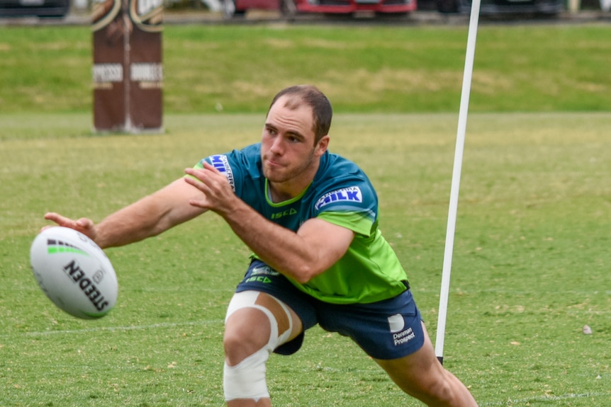 A rugby league player during a training session. 
