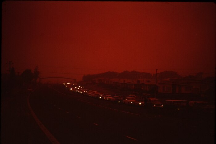 Cars heading out of Hobart along the Brooker Highway on the afternoon of February 7, 1967.