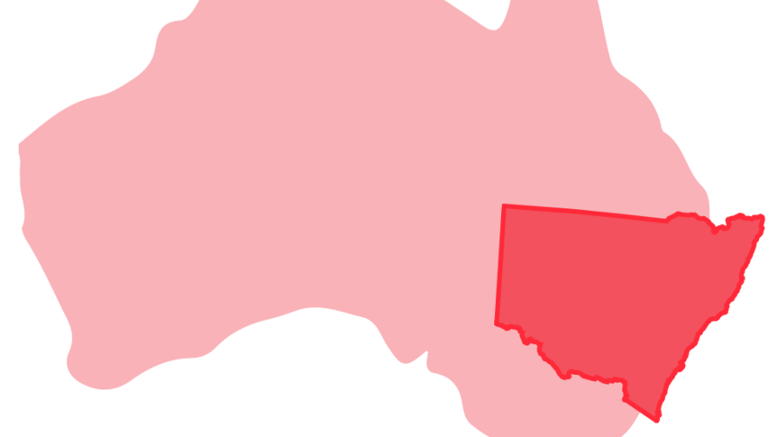 Infographic of Australia highlighting NSW in red. Doug Cameron was NSW Senator from 2008-2019. He is part of the Labor party.