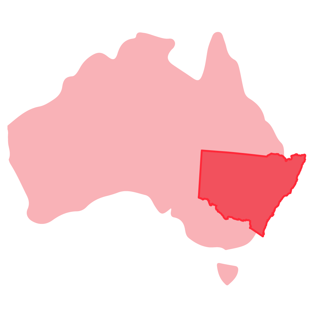 Infographic of Australia highlighting NSW in red. Doug Cameron was NSW Senator from 2008-2019. He is part of the Labor party.