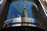A CBA bank logo is pictured on a building in Sydney
