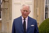 Britain's Prince Charles addresses the media, outside Highgrove House in Gloucestershire, England, Saturday, April 10, 2021.