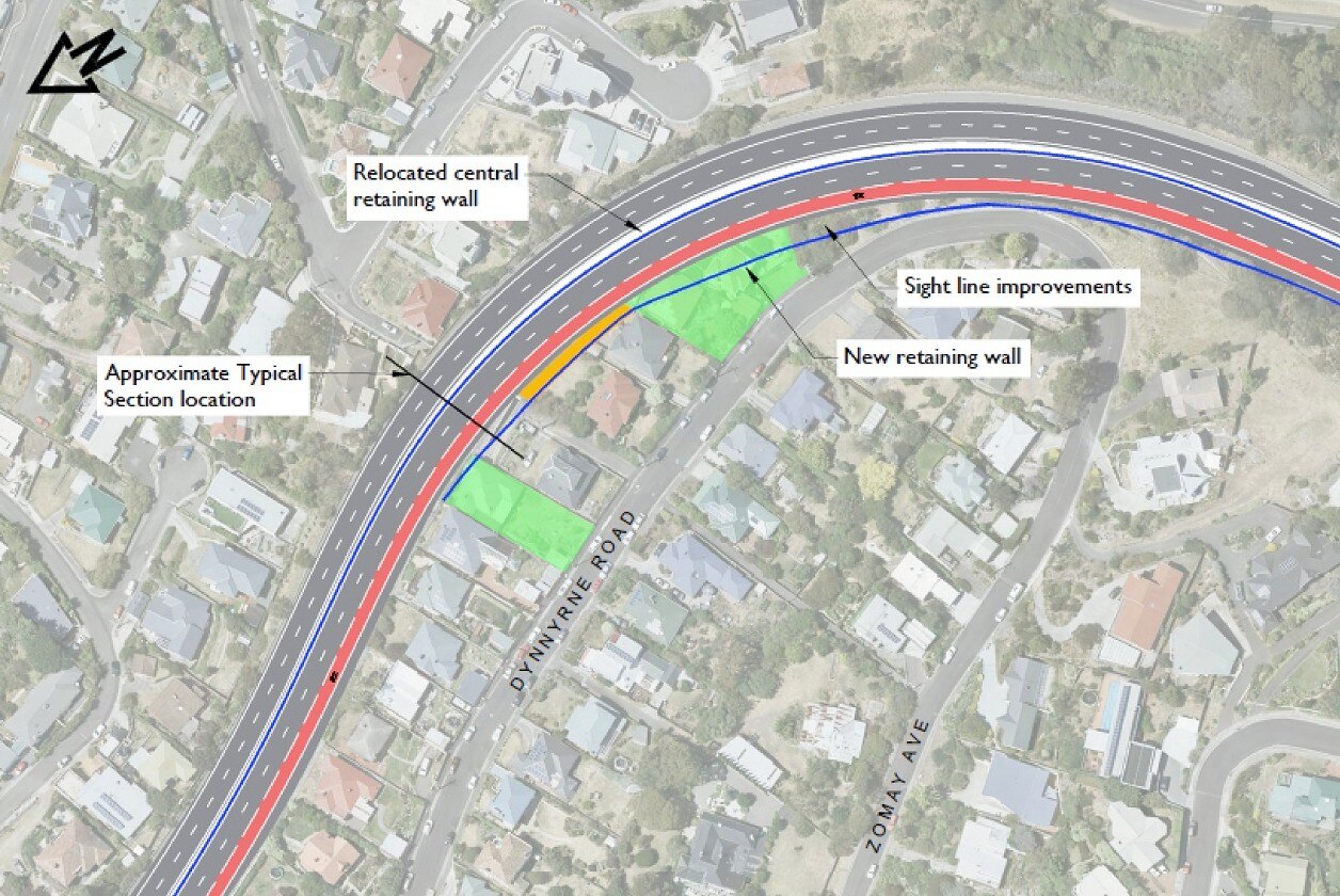 A concept design showing a new lane on the Southern Outlet road.