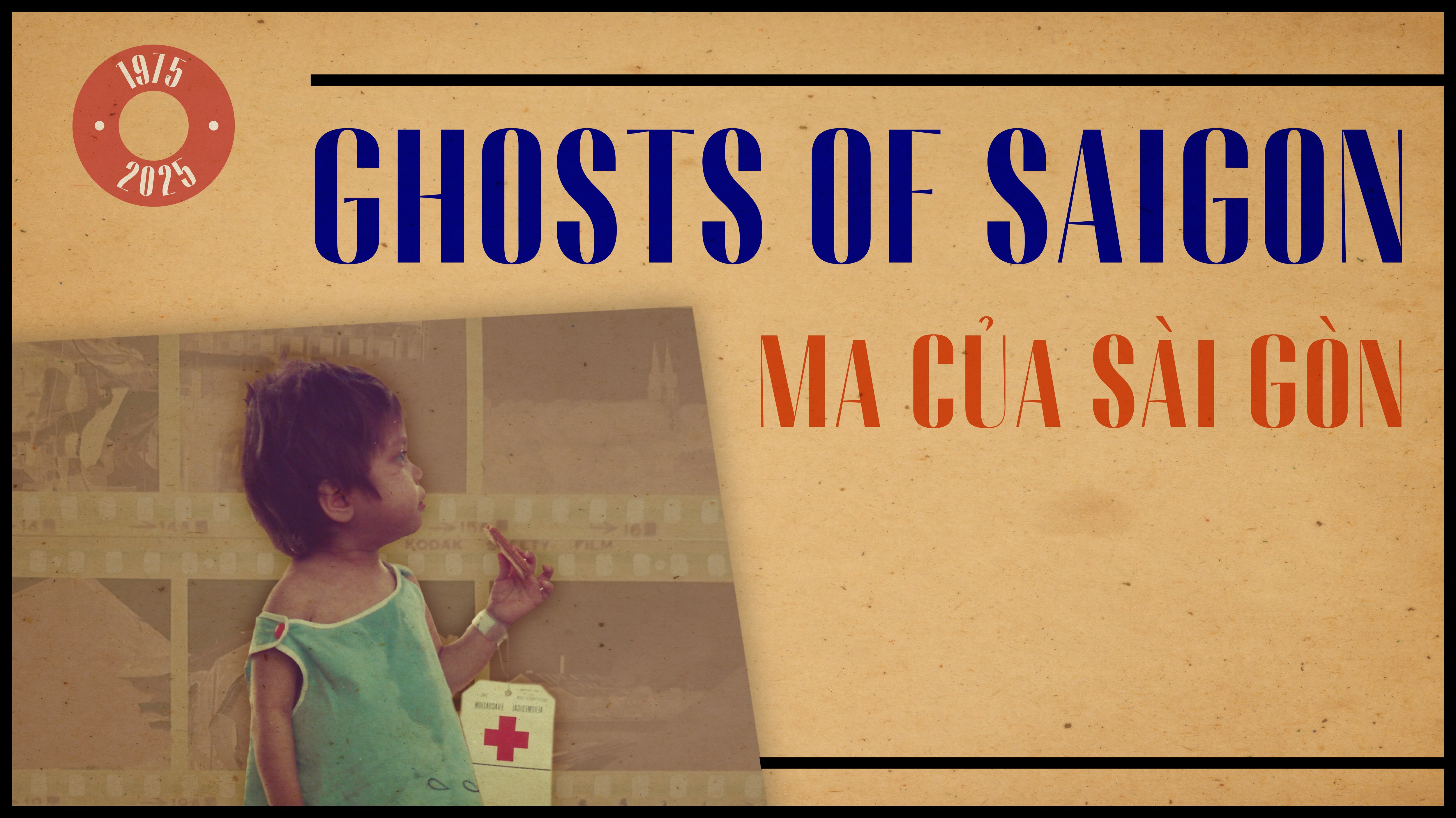 Sepia toned graphic with a photo of a small baby on the bottom left corner holding food with a red cross tag on her wrist