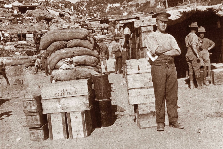 Supplies outside headquarters, Gallipoli Peninsula, Turkey, May 1915.