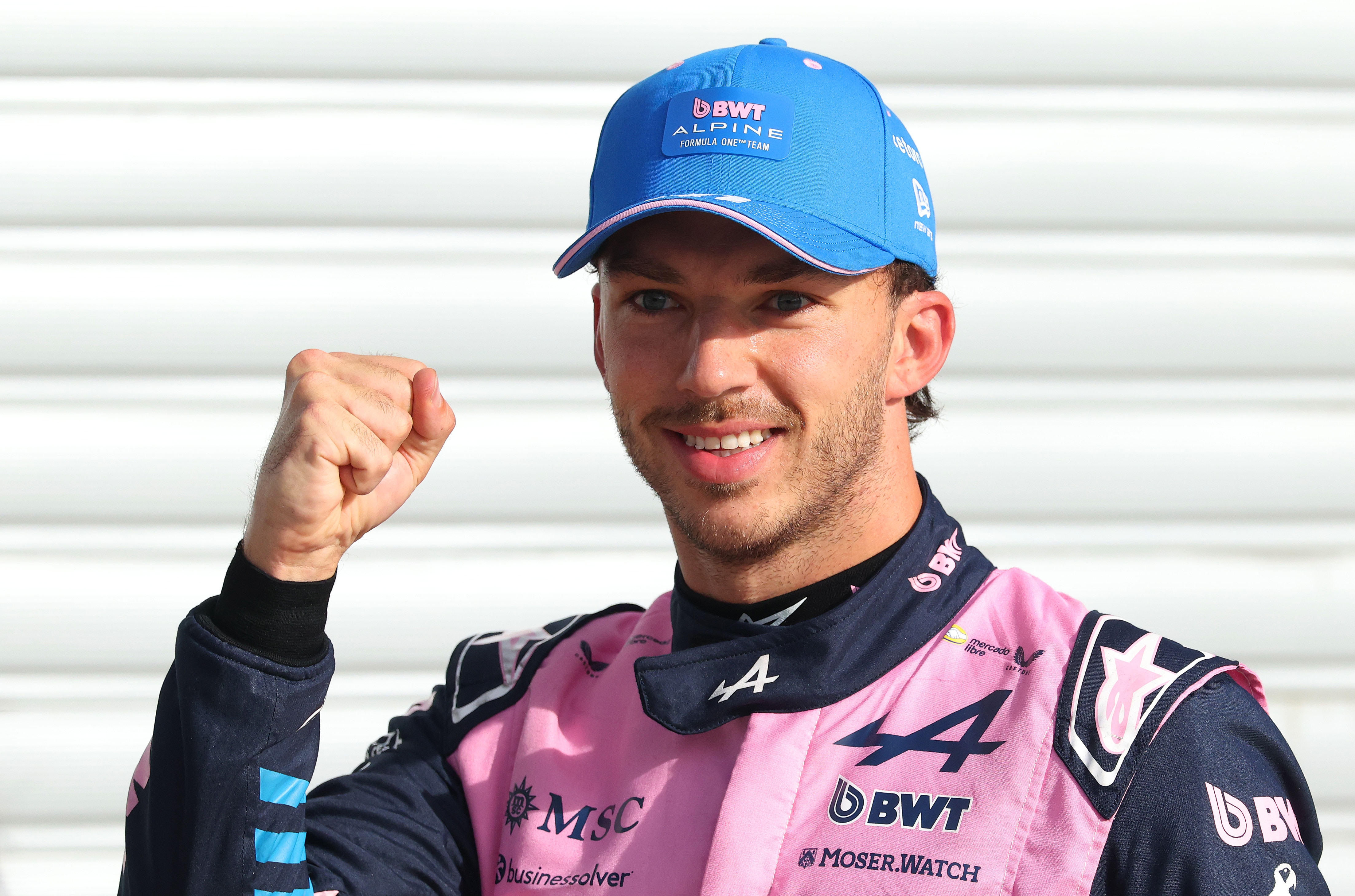 Pierre Gasly pumps his fist at the Italian Grand Prix.