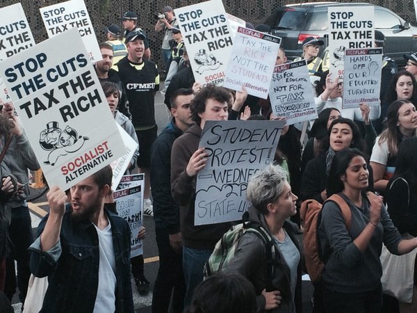 Protesters outside a Liberal Party fundraiser