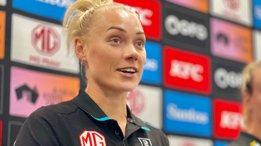 AFLW player Erin Phillips at a media conference.