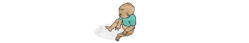 A sketch of a baby sitting in a green top