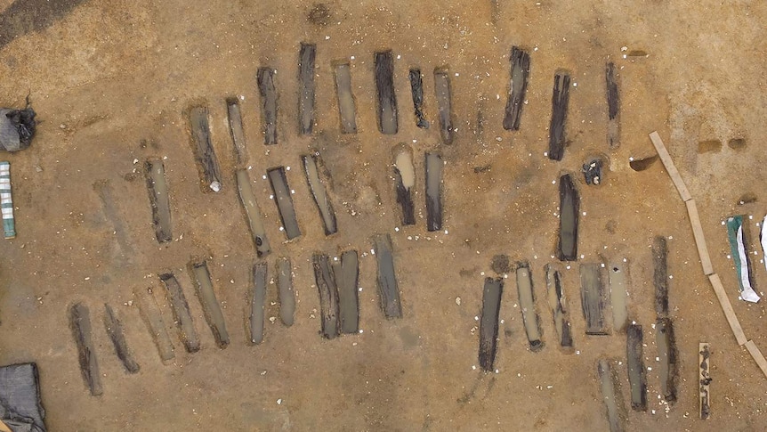 An aerial view of the Anglo-Saxon cemetery on a site called Great Ryburgh in Norfolk.