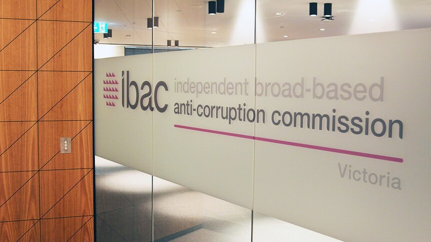 A photo showing Ibac Independent Broad-Based Anti-Corruption Commission Victoria on the windows of its Victorian office.