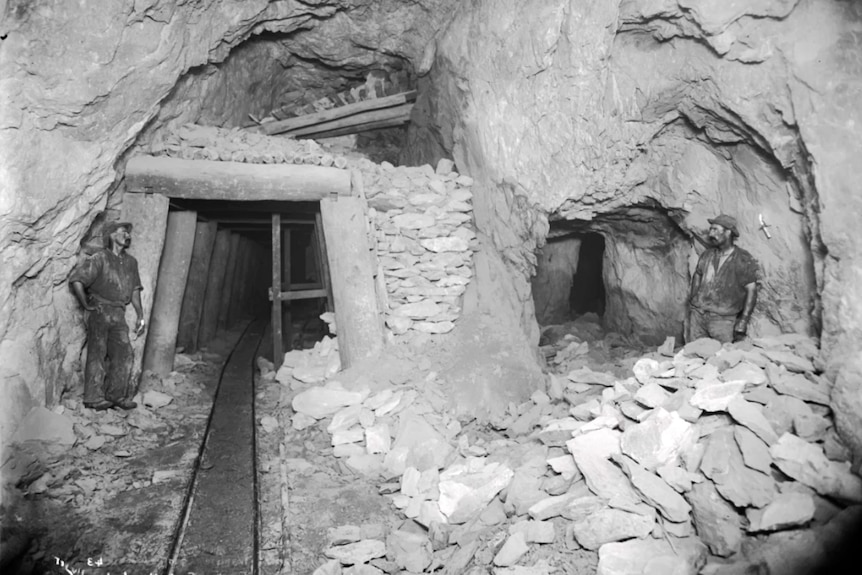 Historic photograph of miners underground at Kalgoorlie. 