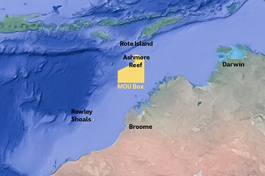 Une carte du nord de l'Australie avec une section de l'océan surlignée en jaune.