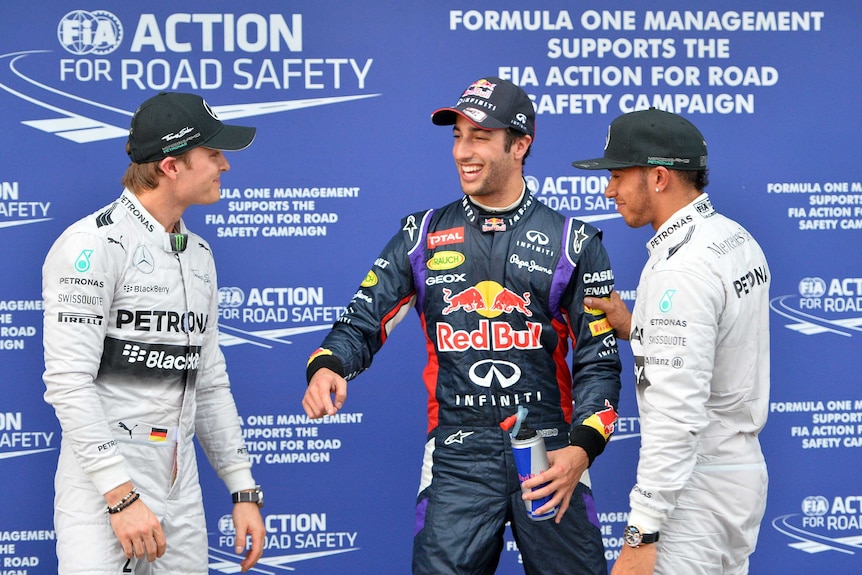Ricciardo jokes around with Rosberg and Hamilton