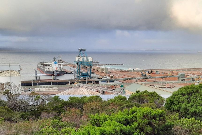 A view of the port on a rainy day.