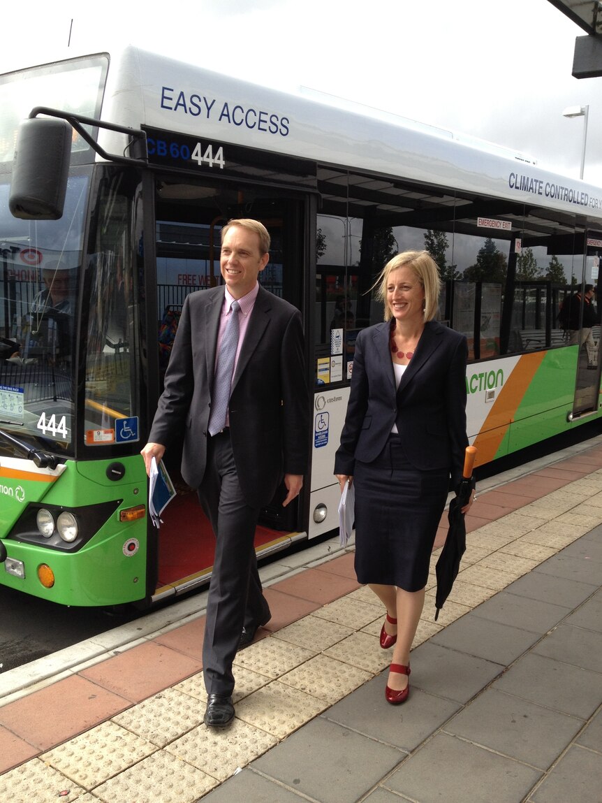 Katy Gallagher and Simon Corbell are urging Canberrans to use public transport.