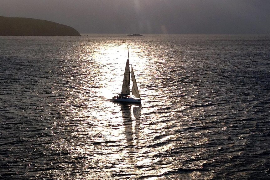 Sydney to Hobart overall winner, Victoire, sails through Storm Bay as it approaches Hobart.