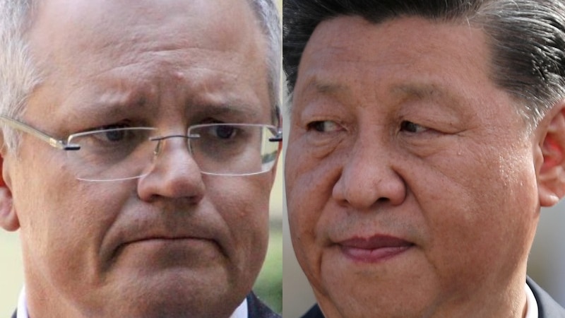 A compositive image of Scott Morrison and Xi Jinping