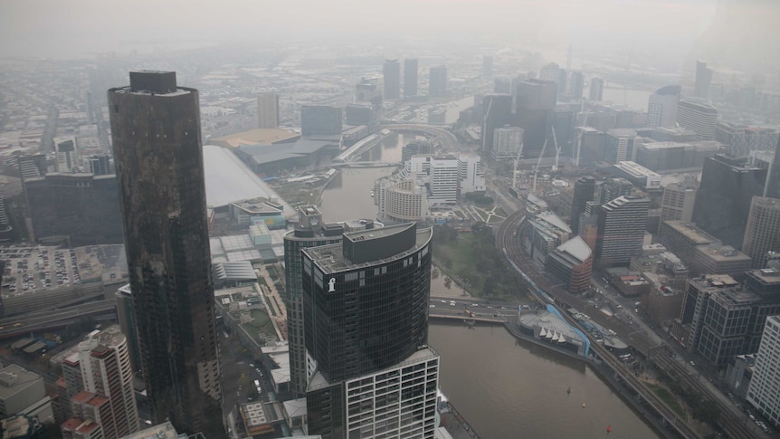 Southbank and the Yarra River are covered in a layer of particulate pollution.