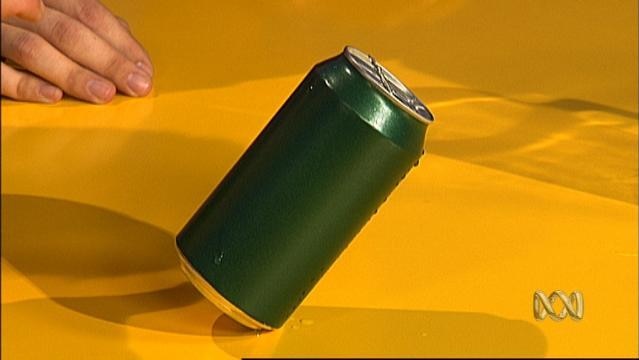 Aluminium can stands off vertical on a flat surface