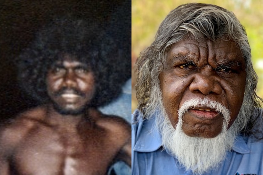 A composite image of an Aboriginal man showing him young, on the left, and elderly on the right.