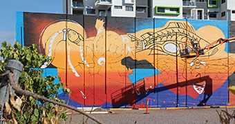 A brightly coloured mural in inner-city Darwin.