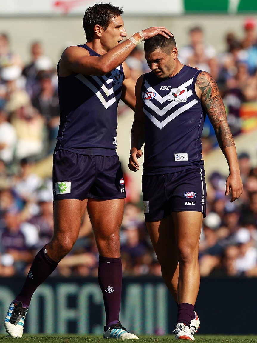 Star of the show ... Clancee Pearce (r) kicked three of Fremantle's eight goals.