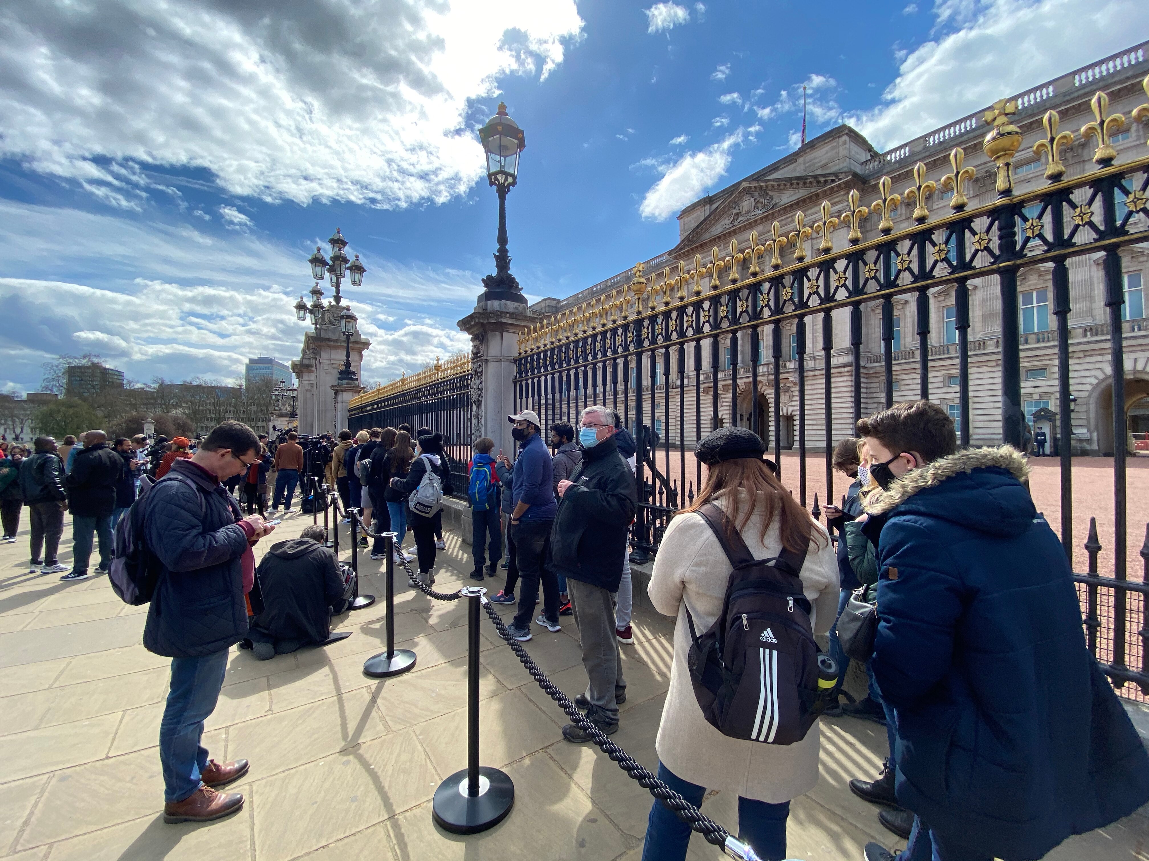 Crowds line up outside the gates of Buckingham Palace to lay flowers after the death of Prince Philip.