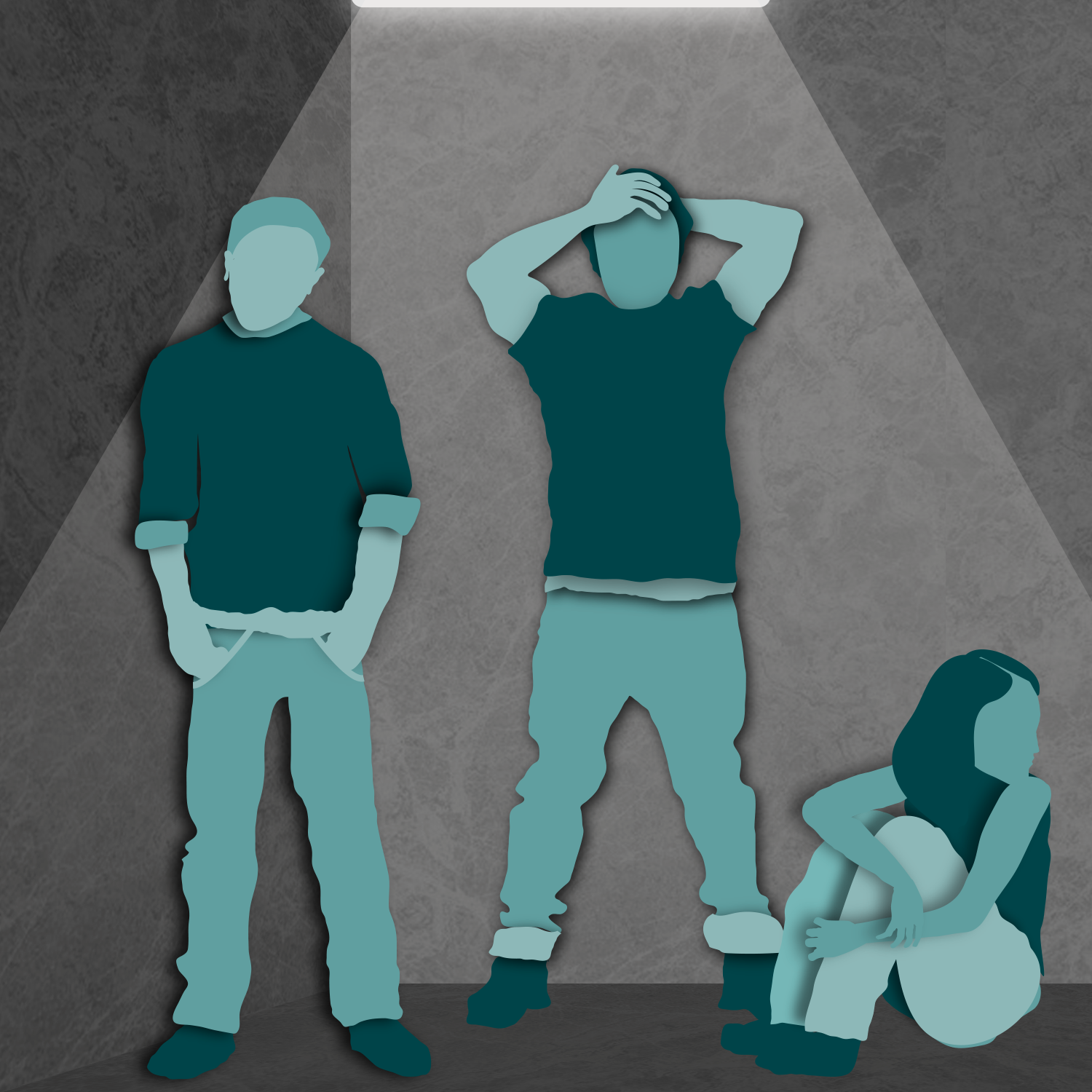 Illustration of girl in watch house with two male sex offenders