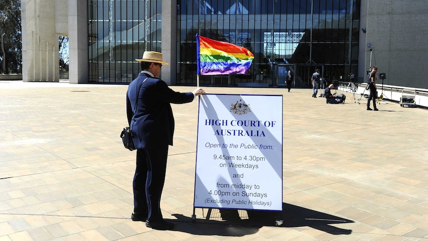 Marriage equality supporter outside High Court