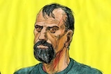A sketch of Adam Bardic in court.