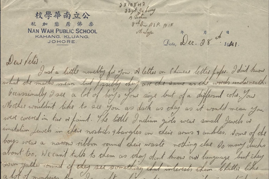 A letter to Peter Corey from his father Jack Corey