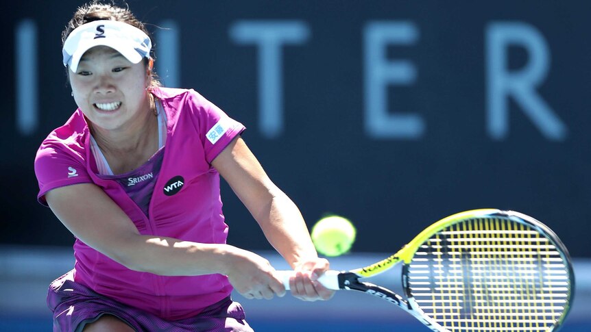 Japan's Kurumi Nara plays against Czech Republic's Klara Koukalova at the Hobart International.