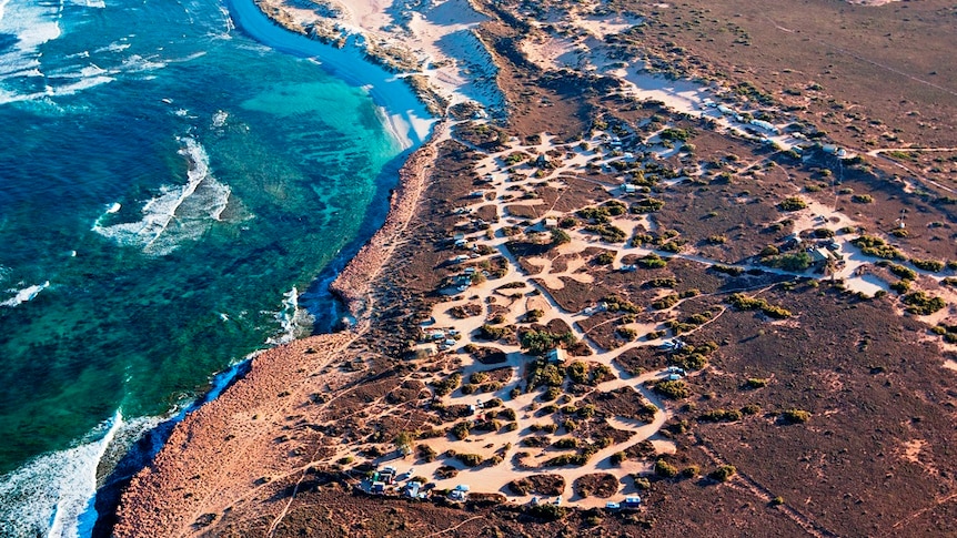 Aerial view of 3 Mile Camp on Gnaraloo Station